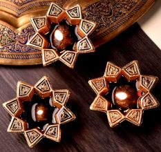 Brass Starry Flower Oil Lamp Diwali Decoration Gift Pack of 3 Diyas